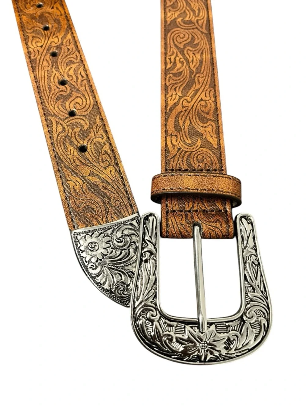 WESTERN Runs Deep Tooled Leather Belt Men’s XL Brown Cowboy Rodeo NWT